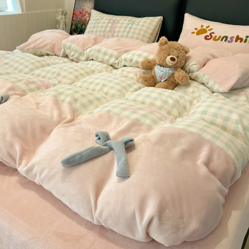 爆ins少女心蝴蝶结牛奶绒四件套