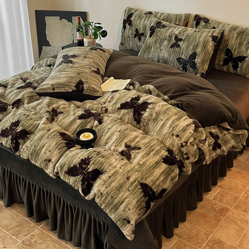 牛奶绒加厚夹棉床盖款四件套