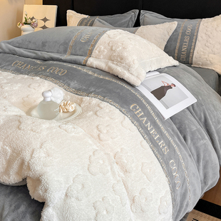 2025新款A类母婴级四件套冬季牛奶绒加绒加厚床笠轻奢小香风被套