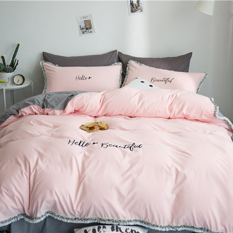 网红ins水洗棉四件套公主风床单流苏边被套床上用品简约欧式床笠