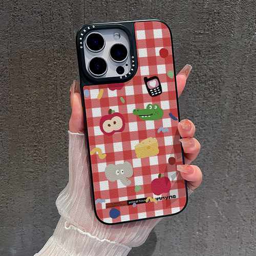 适用于苹果17华为荣耀OPPO三星vivo红米iPhone16手机壳小米15红色格子动物mate70刀锋小羊皮s30/reno14保护套