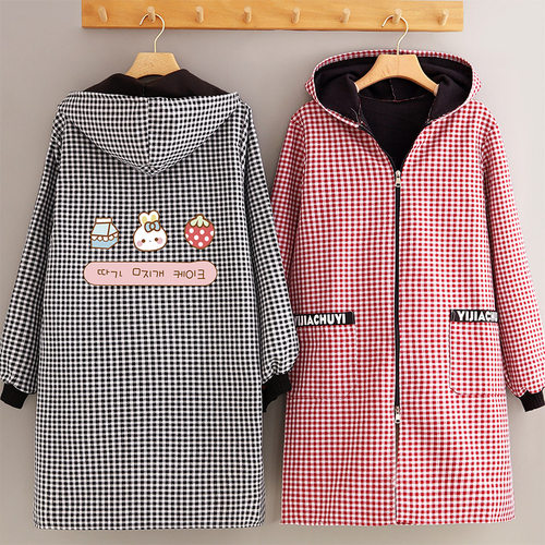 棉布加绒加厚长袖围裙罩衣定制 防水防油