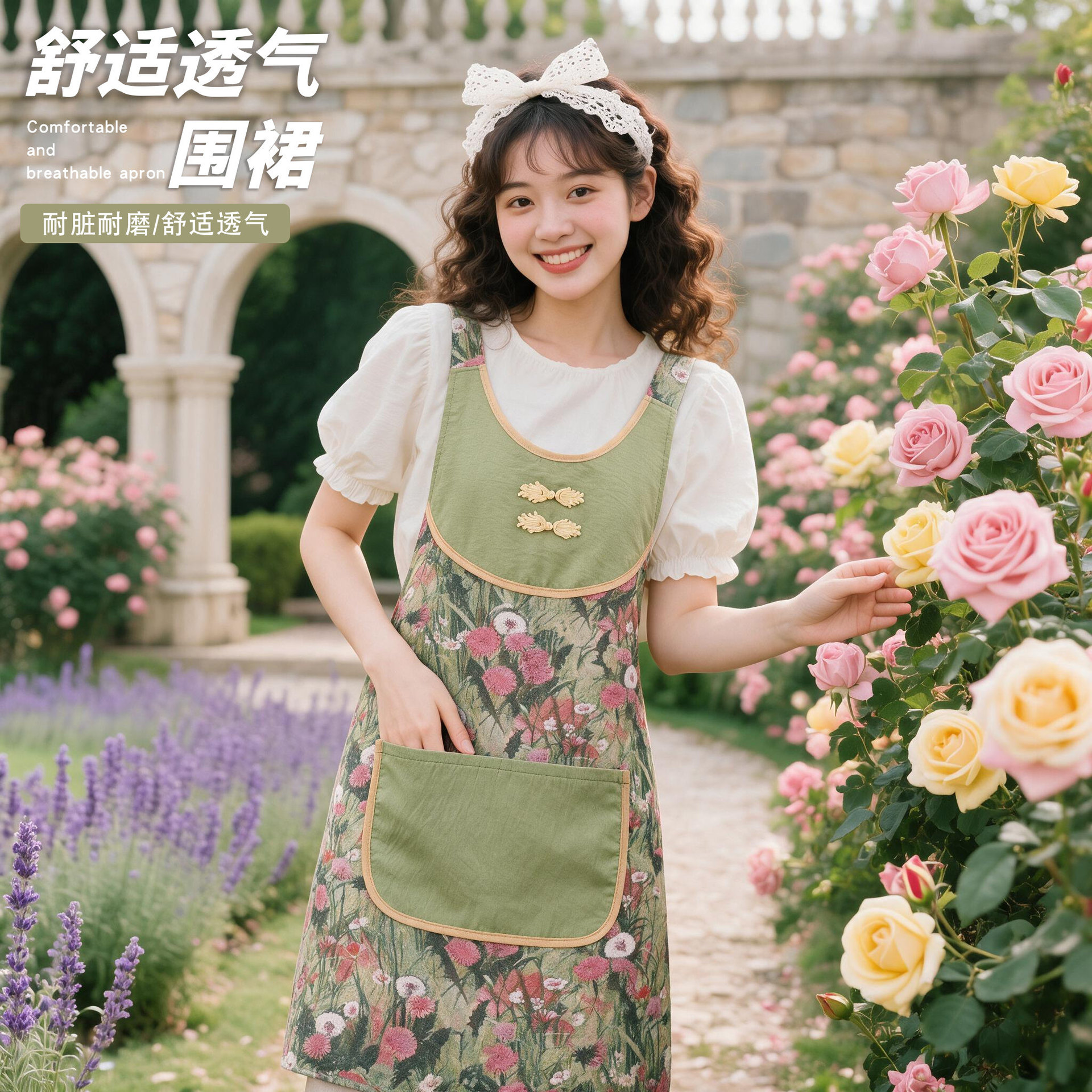 新款中式帆布围裙厨房家用复古