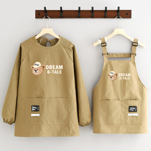 防泼水长袖 罩衣女家用卡通做饭围腰定制印字餐饮工作服大褂成人男