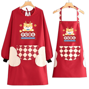 新年防水围裙厨房家用防污防油做饭罩衣女新款龙年餐饮工作服定制