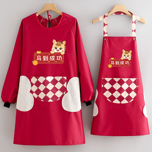 时尚马年新款围裙防水防油厨房罩衣餐饮摆摊护衣女工作服定制印字