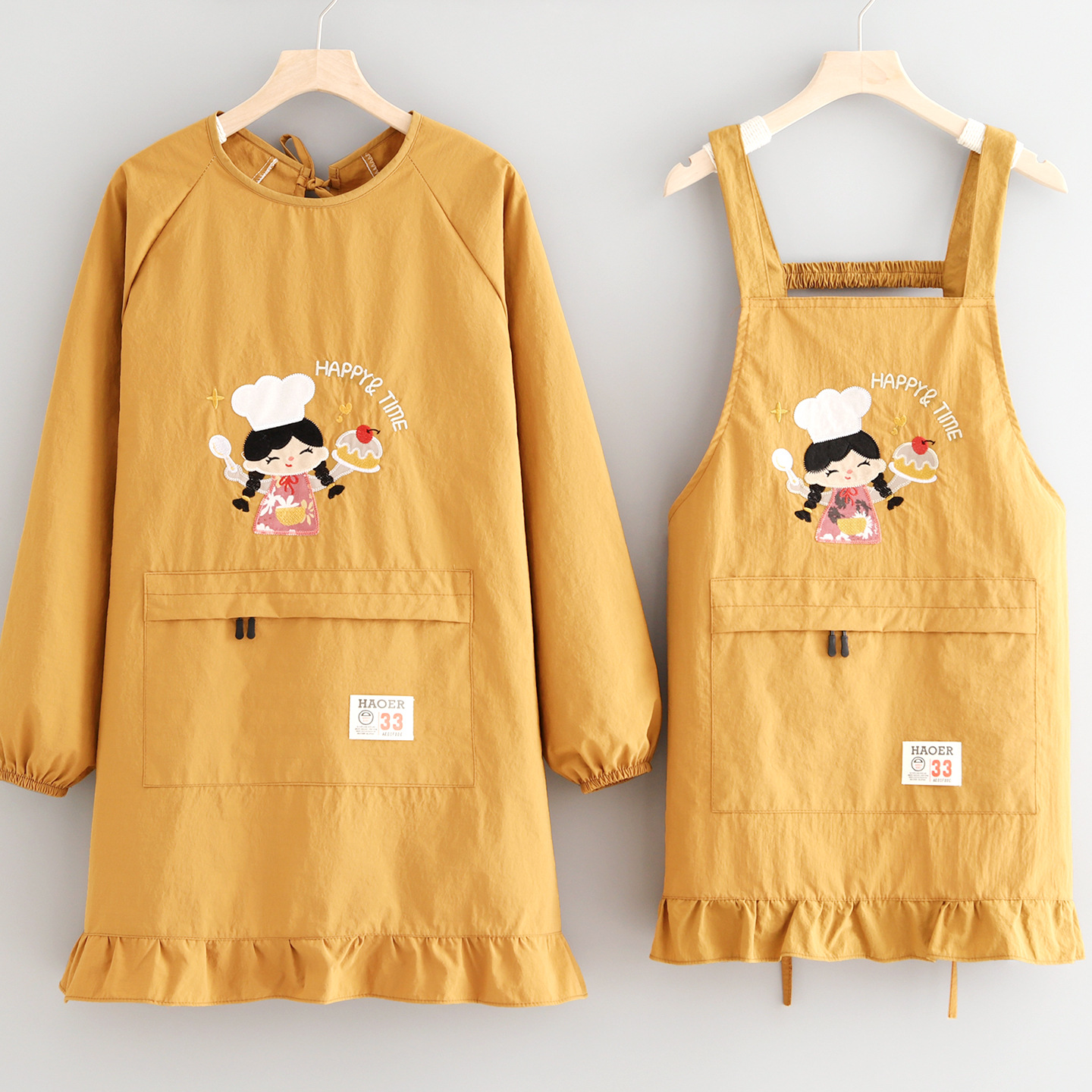 洋气防泼水长袖罩衣防污耐脏围腰