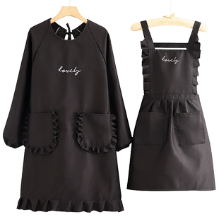 韩版长袖围裙家用厨房防污耐磨洋气罩衣女工作服定制logo印字围腰
