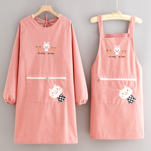 2024新款条绒长袖围裙厨房家用