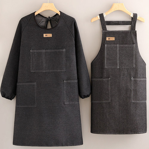 浩瑾牛仔韩版防污耐磨长袖围裙