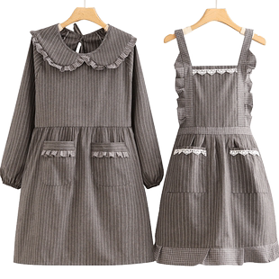 韩版棉布罩衣女新款透气长袖围裙厨房家用防污耐脏工作服大人围腰