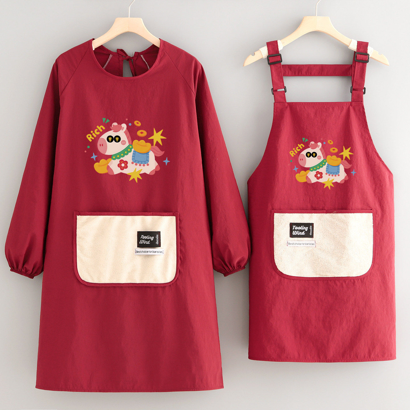 厨房家用防泼水长袖围裙成人卡通新款做饭罩衣定制印字餐饮专用女,家庭/个人清洁工具,围裙,淘宝优惠券,粉丝福利购,淘宝优惠卷