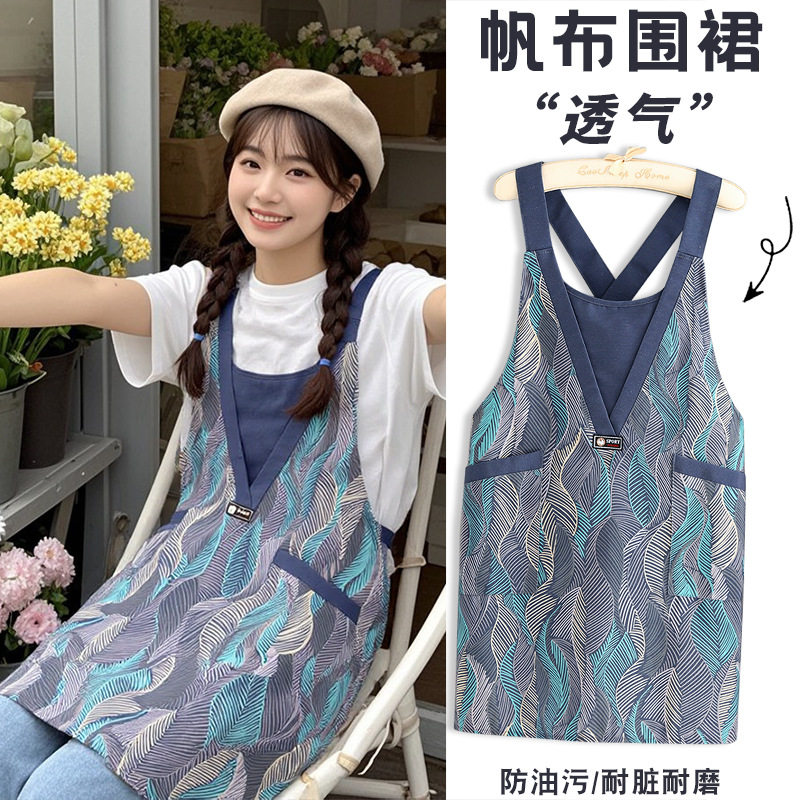 可爱家用厨房帆布围裙女防污透气