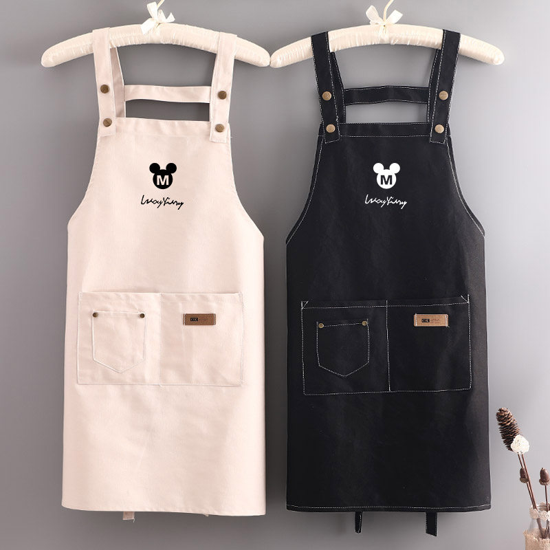 韩版家用厨房围裙女夏季做饭防水防油背带无袖工作服美甲餐饮定制