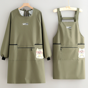 时尚 围裙女家用厨房做饭围腰餐饮专用罩衣防污工作服 防水覆膜长袖