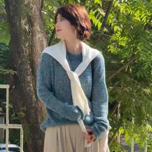 ROUMIKL高级感混色圆领毛衣女2025新款秋冬温柔气质长袖软糯百搭