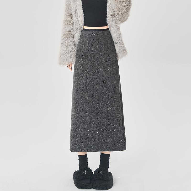 ROUMIKL包臀半身裙女装春秋冬裙广州十三行贵太太半裙开叉灰色长