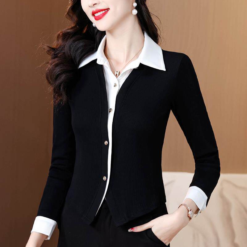 ROUMIKL假两件广东针织衬衫春秋女时尚品牌高端普宁广州十三行贵