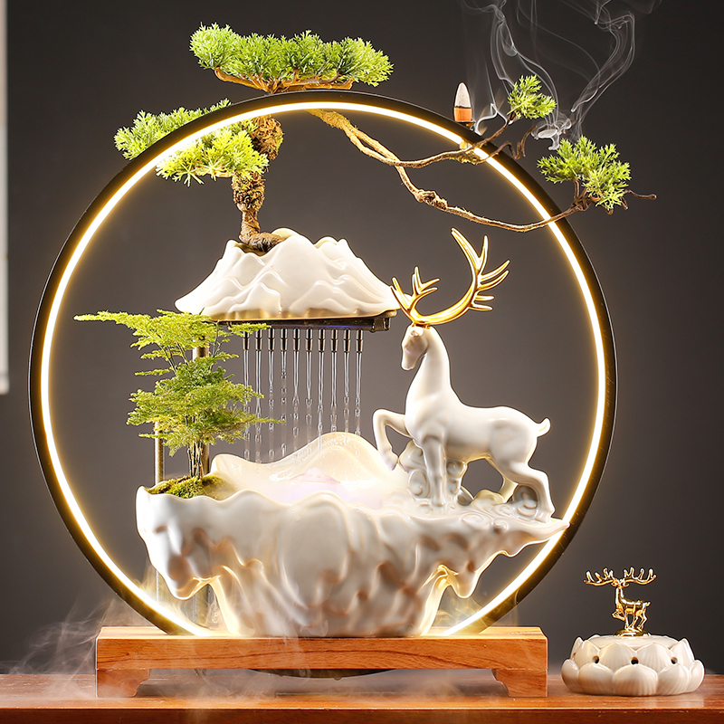 禾潼一鹿相伴循環(huán)流水霧化加濕器新中式擺件茶室玄關開店開業(yè)送禮