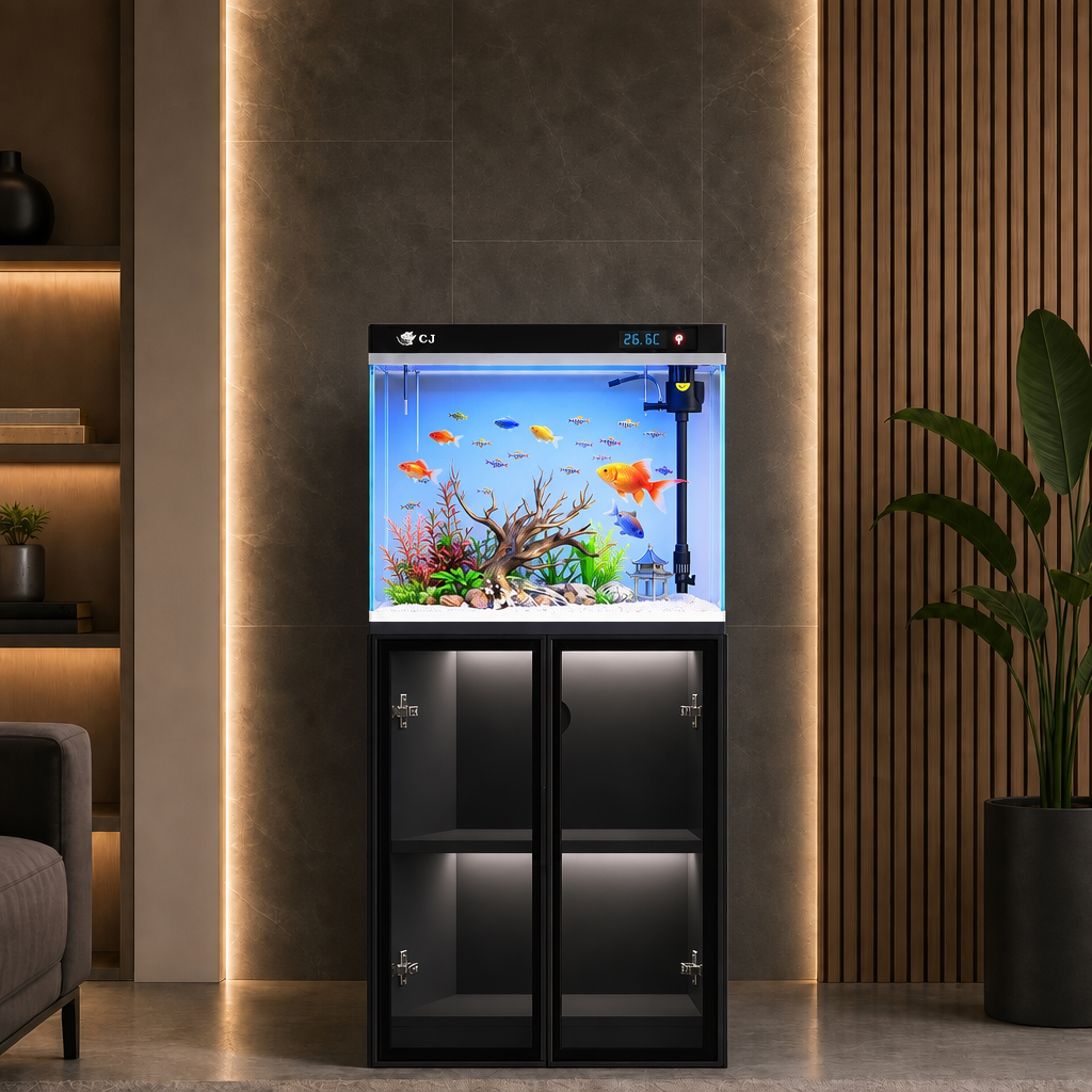 2026新款鱼缸小型一体式带造景制氧水族箱客厅落地家用玻璃金鱼缸