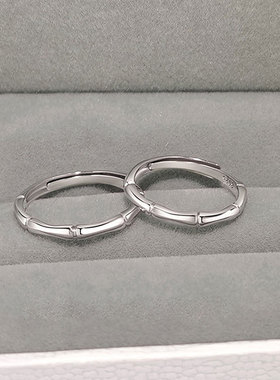 S925纯银竹节情侣戒指 新款简约个性指环 时尚气质小众食指戒