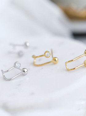 S925纯银音符耳钉 新款弯钩锆石耳环 简约时尚earings一周耳饰