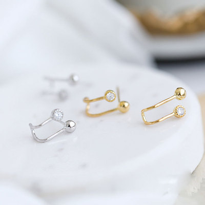 S925纯银音符耳钉 新款弯钩锆石耳环 简约时尚earings一周耳饰