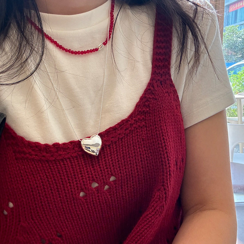 925纯银光面爱心水晶项链女简约