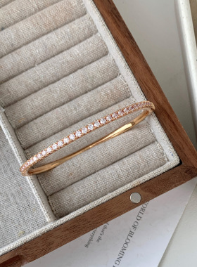 S925纯银镶钻排钻手镯女款复古轻