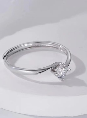 s925纯银戒指小众轻奢风饰品四爪锆石可调节指环工厂