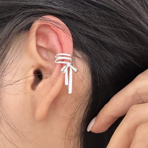 925纯银蝴蝶结丝带耳夹女简约名