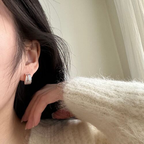 925纯银不规则多层线条耳扣女简
