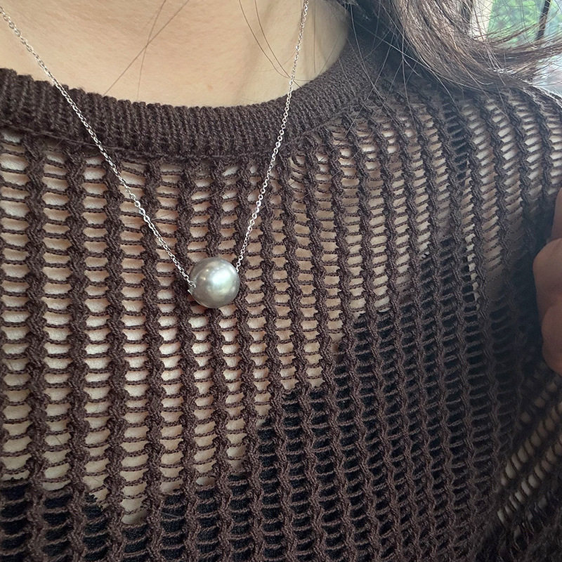 925纯银灰色珠子项链女简约温柔