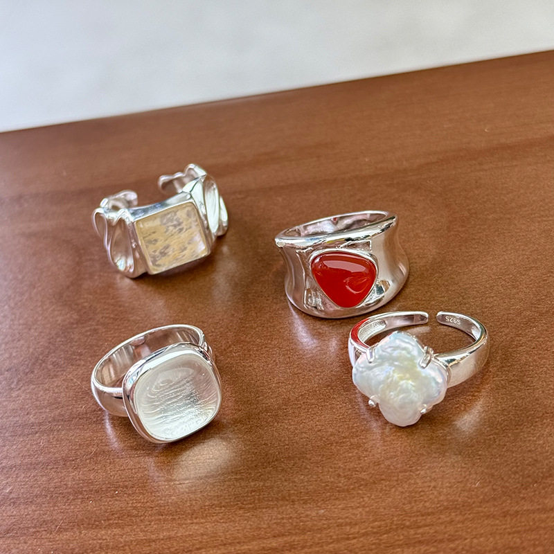 重工戒指s925纯银宝石食指指环女