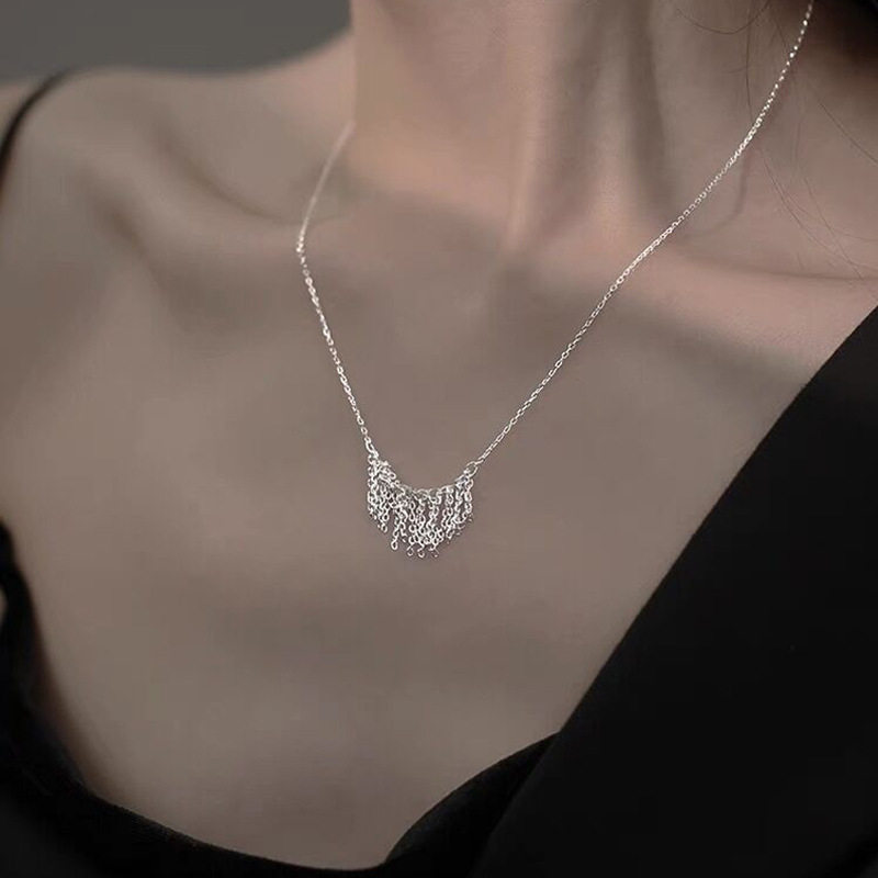 S925纯银璀璨银链条流苏项链女简