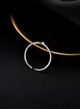 s925纯银时尚个性简约小众设计戒指女韩版轻奢冷淡风百搭食指素圈