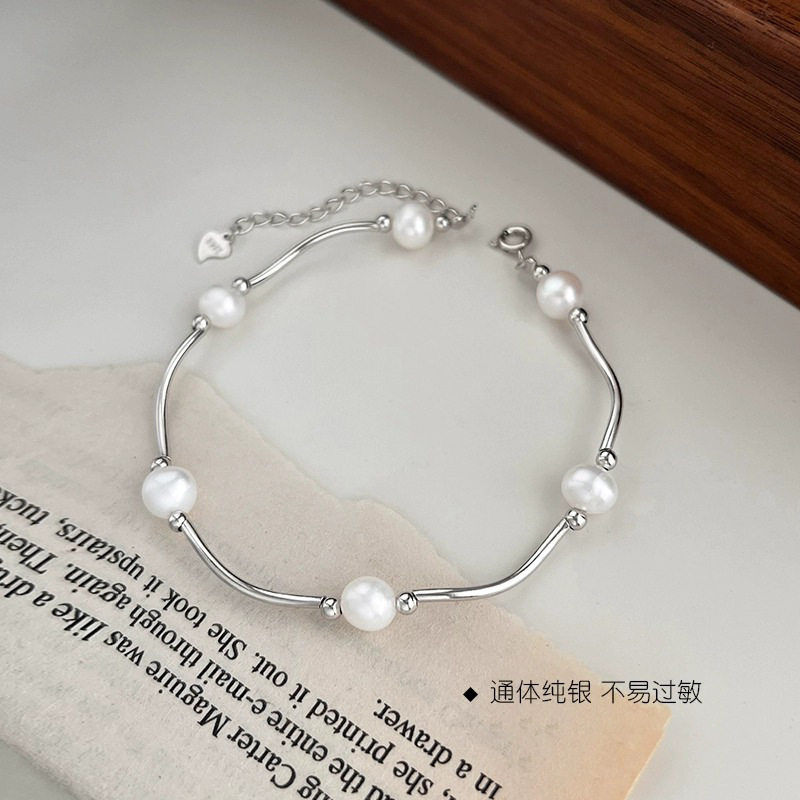 s925纯银珍珠手链女小众设计轻奢手串手镯高级闺蜜手饰送女友礼物
