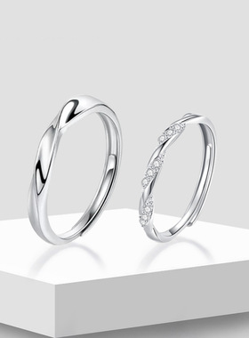 s925纯银双生结对戒男女时尚设计开口素圈指环小众高级感戒指