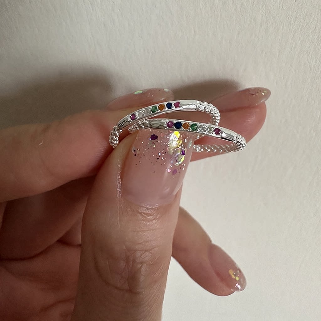 925纯银彩虹锆石戒指女简约小巧