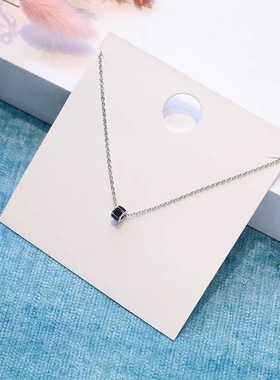s925纯银冷淡风简约圆柱黑色钻迷你吊坠圆豆项链锁骨链短款日韩女