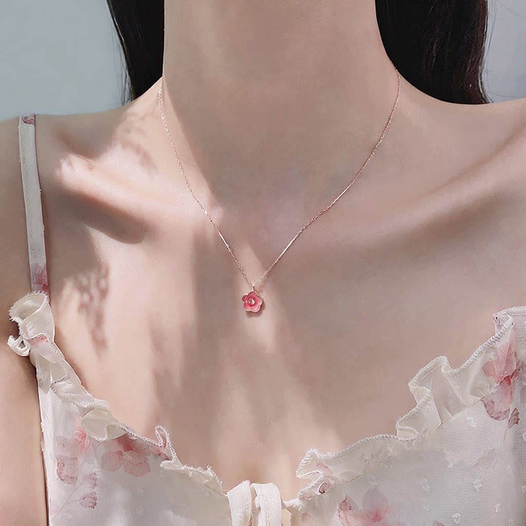 S925纯银小桃花项链女轻奢小众高