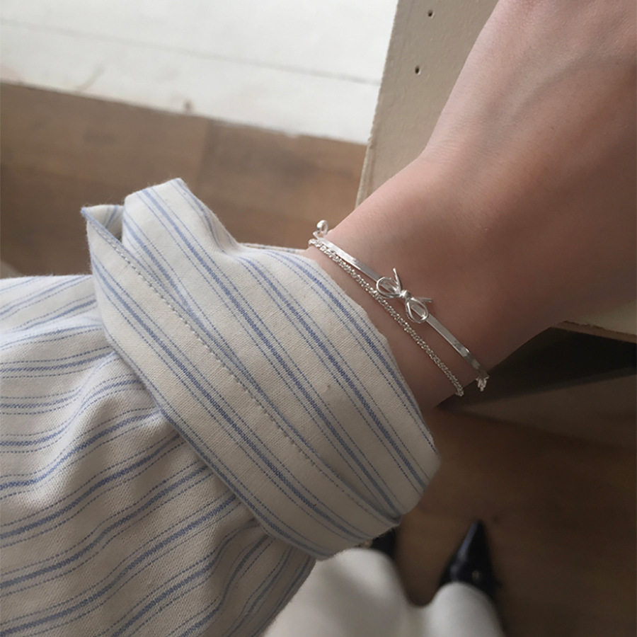 S925纯银蝴蝶结蛇骨链手链女小众
