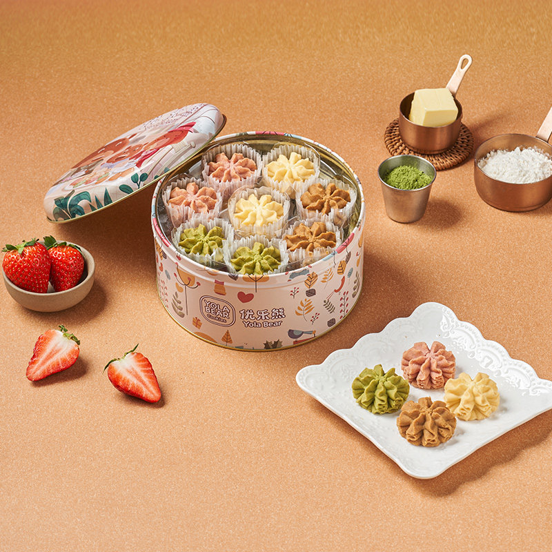 优乐熊小熊饼干黄油咖啡四味小花曲奇300g圣诞礼物饼干休闲零食