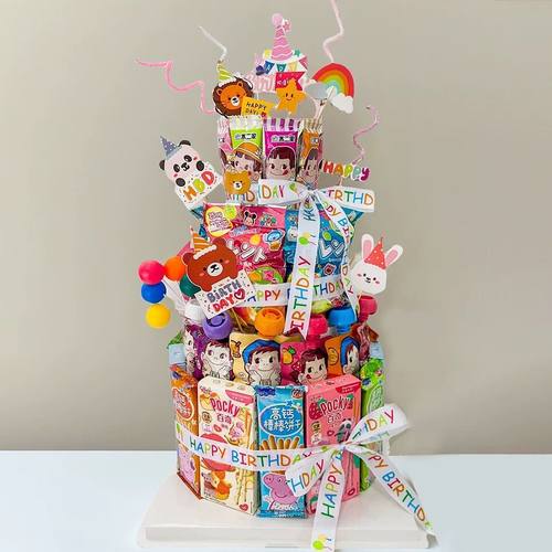 生日蛋糕模型零食DIY材料包派对装扮道具泡沫5层套装六一儿童礼物