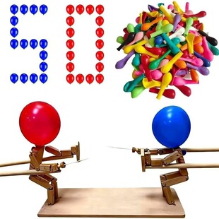 木头人爆炸气球亲子互动木头人偶手工制作竹节人对战扎戳气球玩具