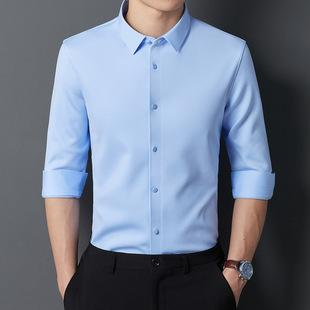 广东普宁衬衫无痕加绒衬衫男冬季纯色修身商务款长袖职业男士衬衫