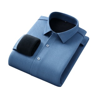 广东普宁衬衫男秋季高端免烫绵羊毛保暖衬衫加绒加厚中老年衬衫