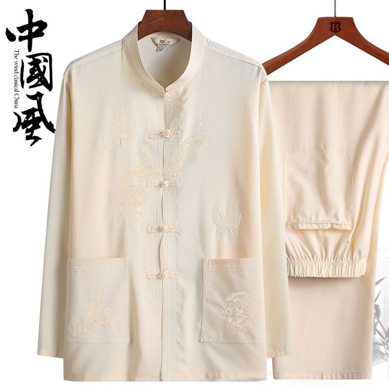 唐装中老年人男装汉服春夏秋爸爸图片