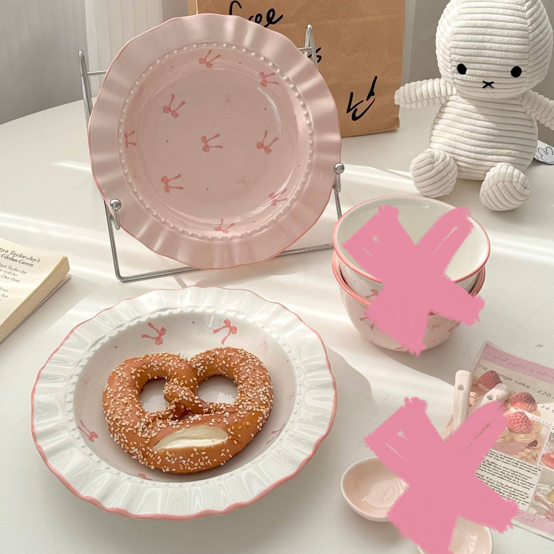 少女心蝴蝶结陶瓷餐具套