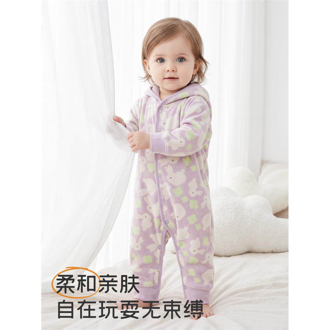 婴儿连体衣春秋季服连帽
